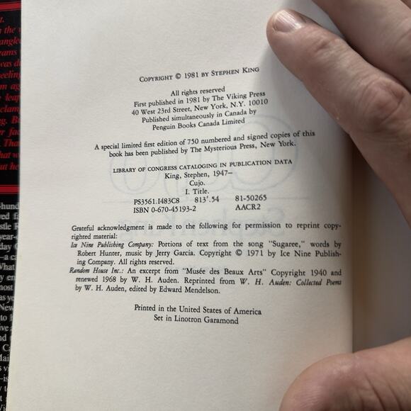 Stephen King Cujo Hardcover 1st Edition 1st Print Viking Press 625 Madison 1981 - Picture 6 of 7